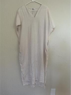 Lanhtropy Dress 100 Linen Off White Natural One Size maxi caftan V neck